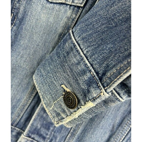 Aeropostale Jacket Women's Medium Blue Distressed Denim Button Coat Flap Pocket - Picture 4 of 6